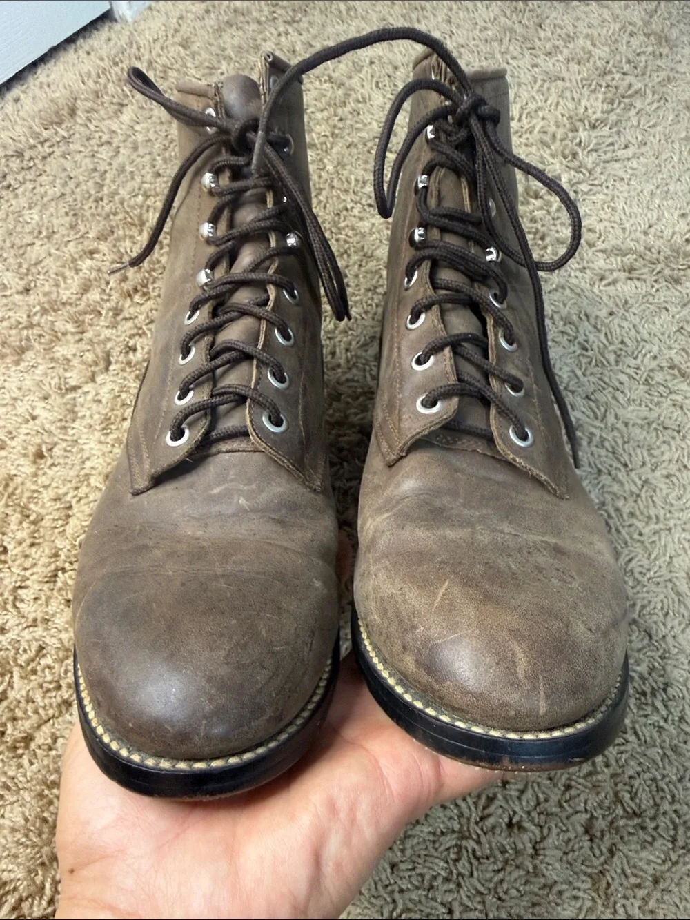 Justin Boots Women McKean Brown Leather Classic Lace Up Design Booties Size 8